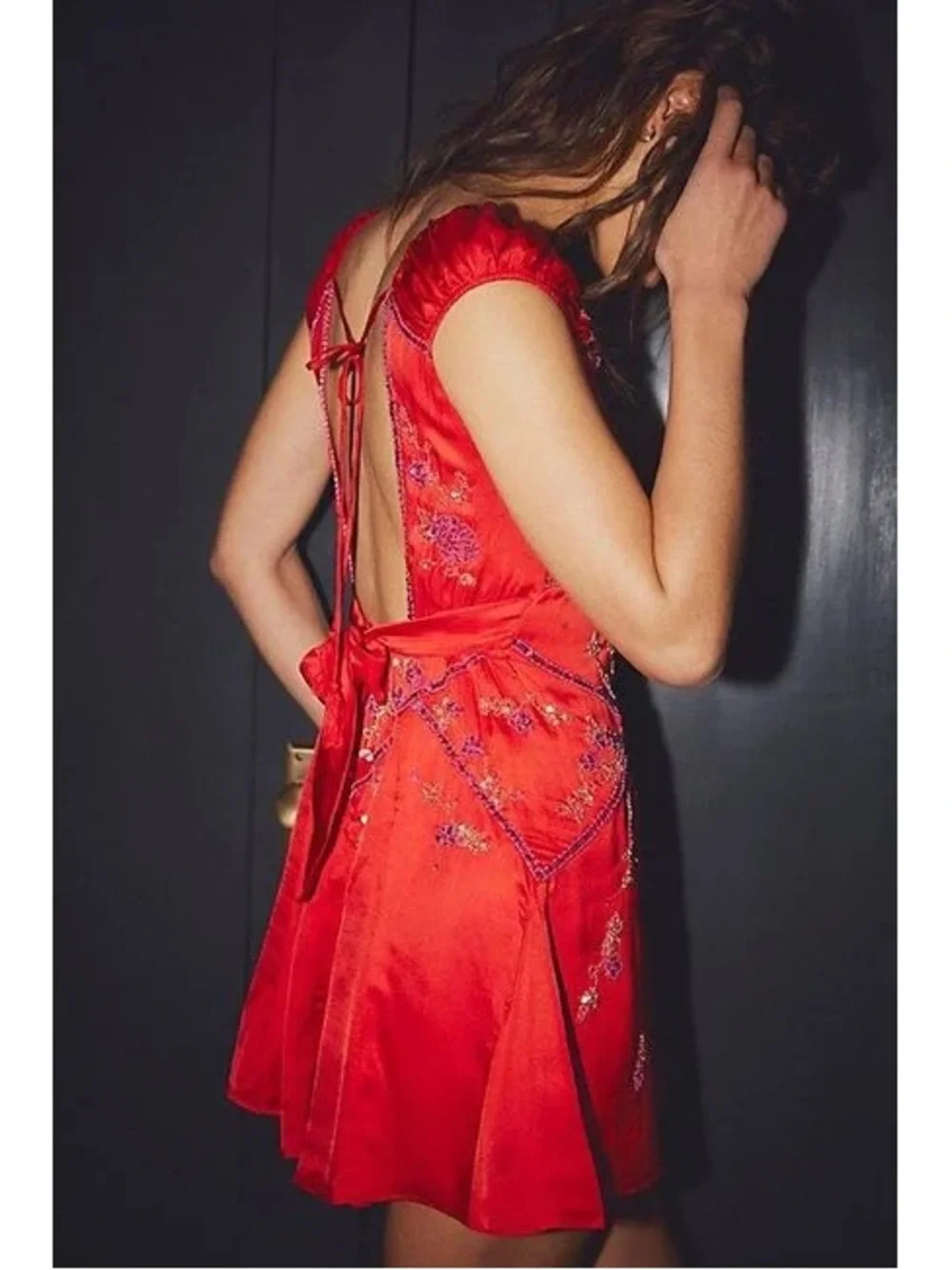 Free people red beaded fairy core dress